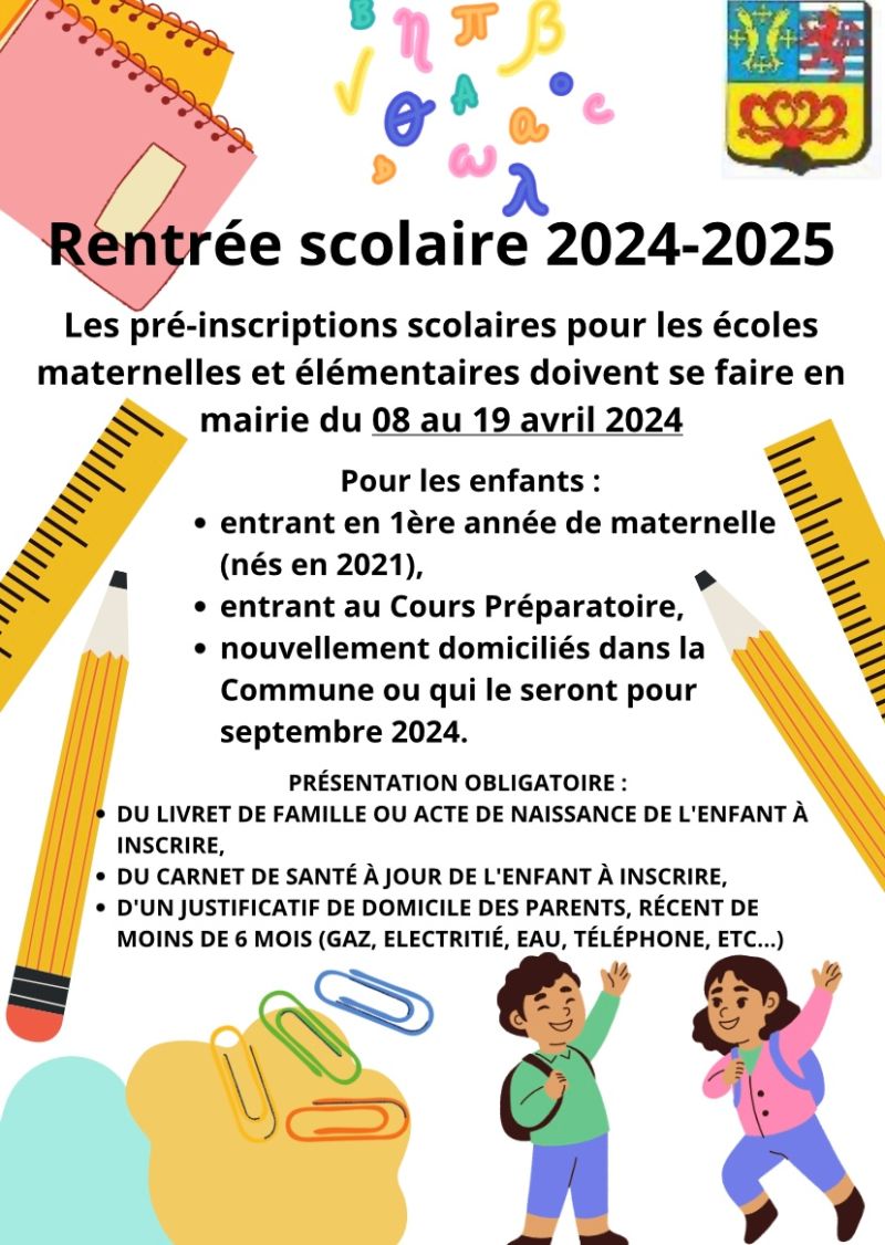 Pré-inscriptions rentrée scolaire 2024-2025